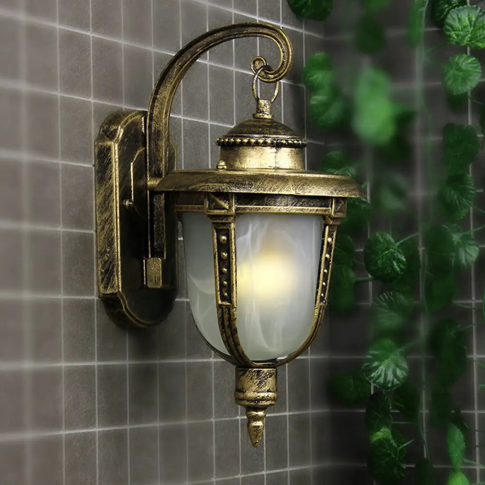 Frosted Glass Wall Sconce - Country Style Outdoor Hanging Light Black/Gold/Bronze Gold