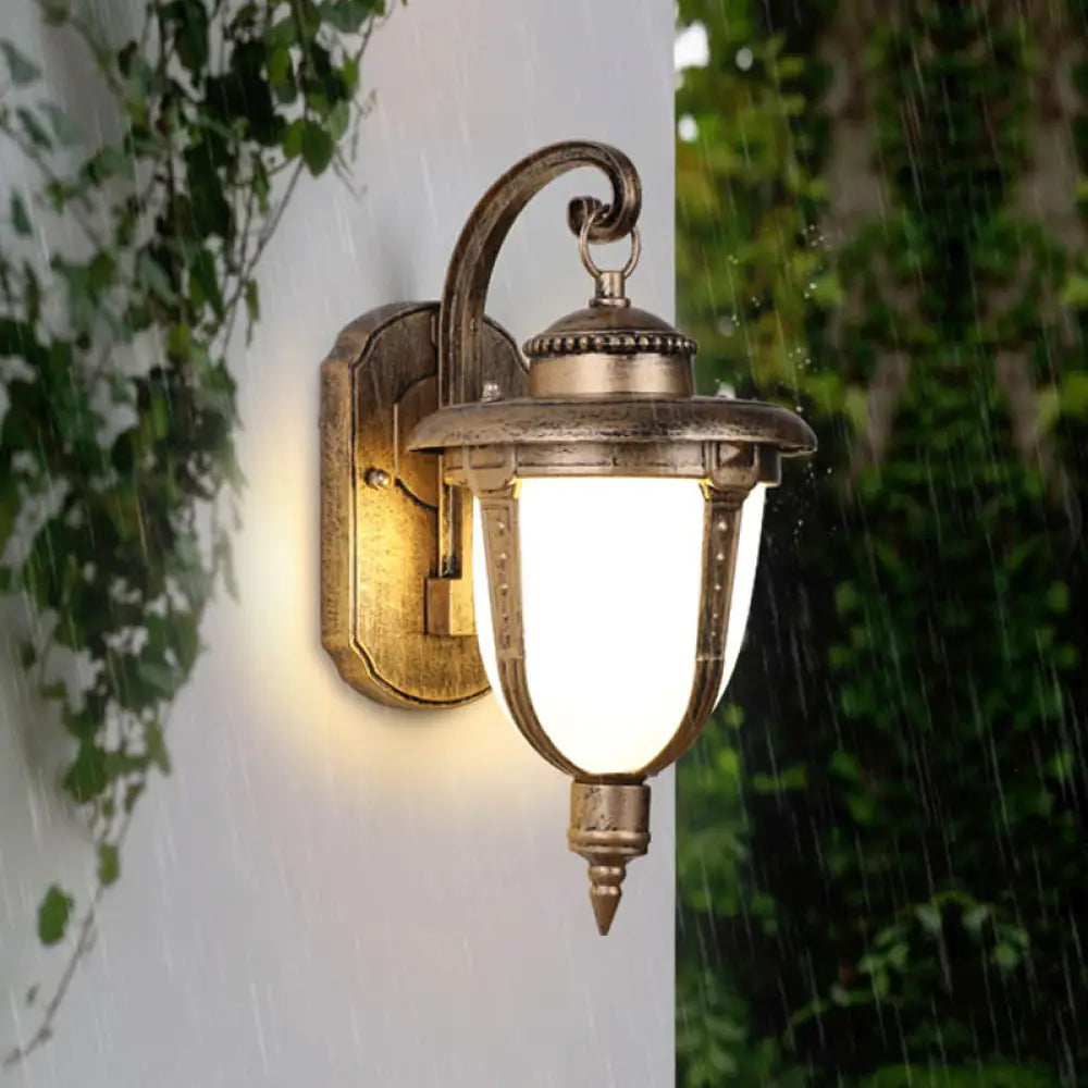 Frosted Glass Wall Sconce - Country Style Outdoor Hanging Light Black/Gold/Bronze Bronze