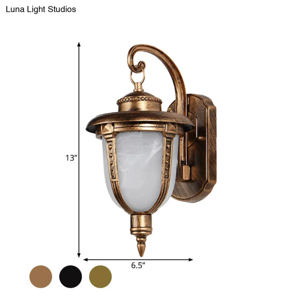 Frosted Glass Wall Sconce - Country Style Outdoor Hanging Light Black/Gold/Bronze