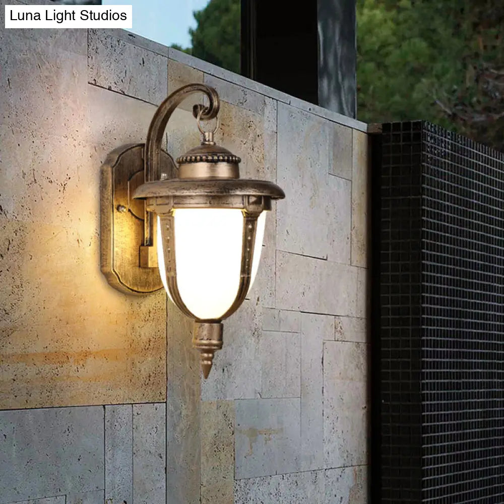 Frosted Glass Wall Sconce - Country Style Outdoor Hanging Light Black/Gold/Bronze