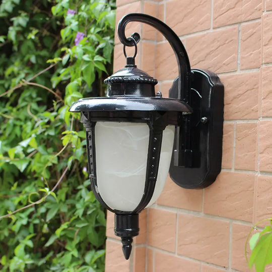 Frosted Glass Wall Sconce - Country Style Outdoor Hanging Light Black/Gold/Bronze Black