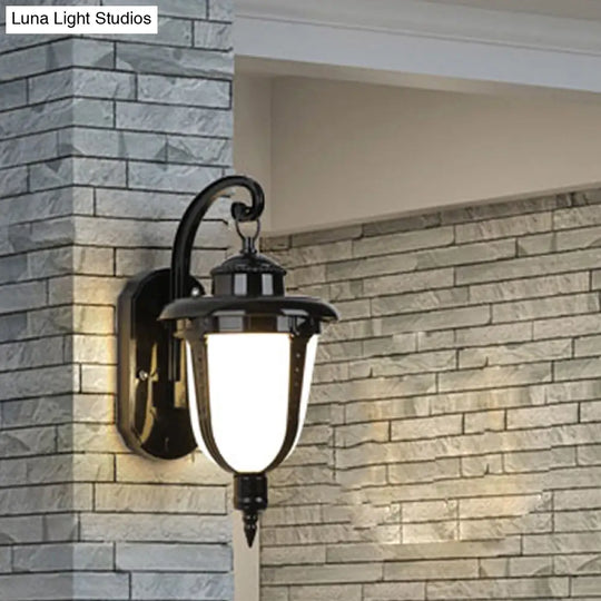 Frosted Glass Wall Sconce - Country Style Outdoor Hanging Light Black/Gold/Bronze