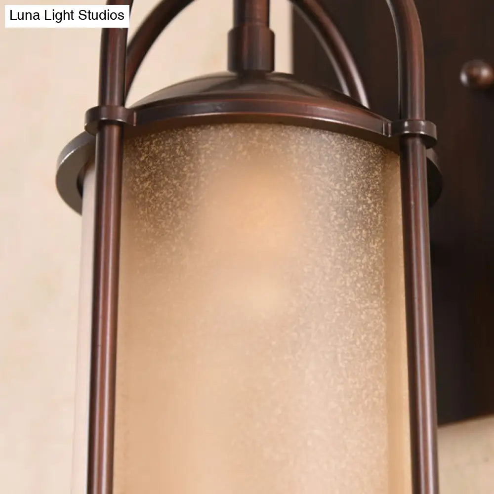 Frosted Glass Wall Sconce With Bronze Metal Backplate For Industrial Bedroom Lighting