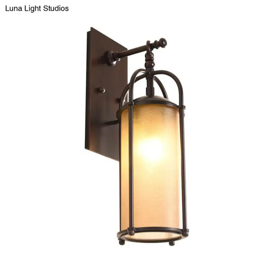 Frosted Glass Wall Sconce With Bronze Metal Backplate For Industrial Bedroom Lighting