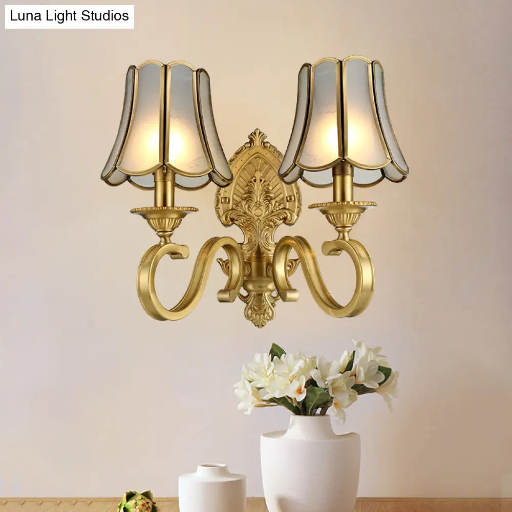 Frosted Glass Wall Sconce With Flared Design - Traditional 1/2 Lights White Mounted Lamp