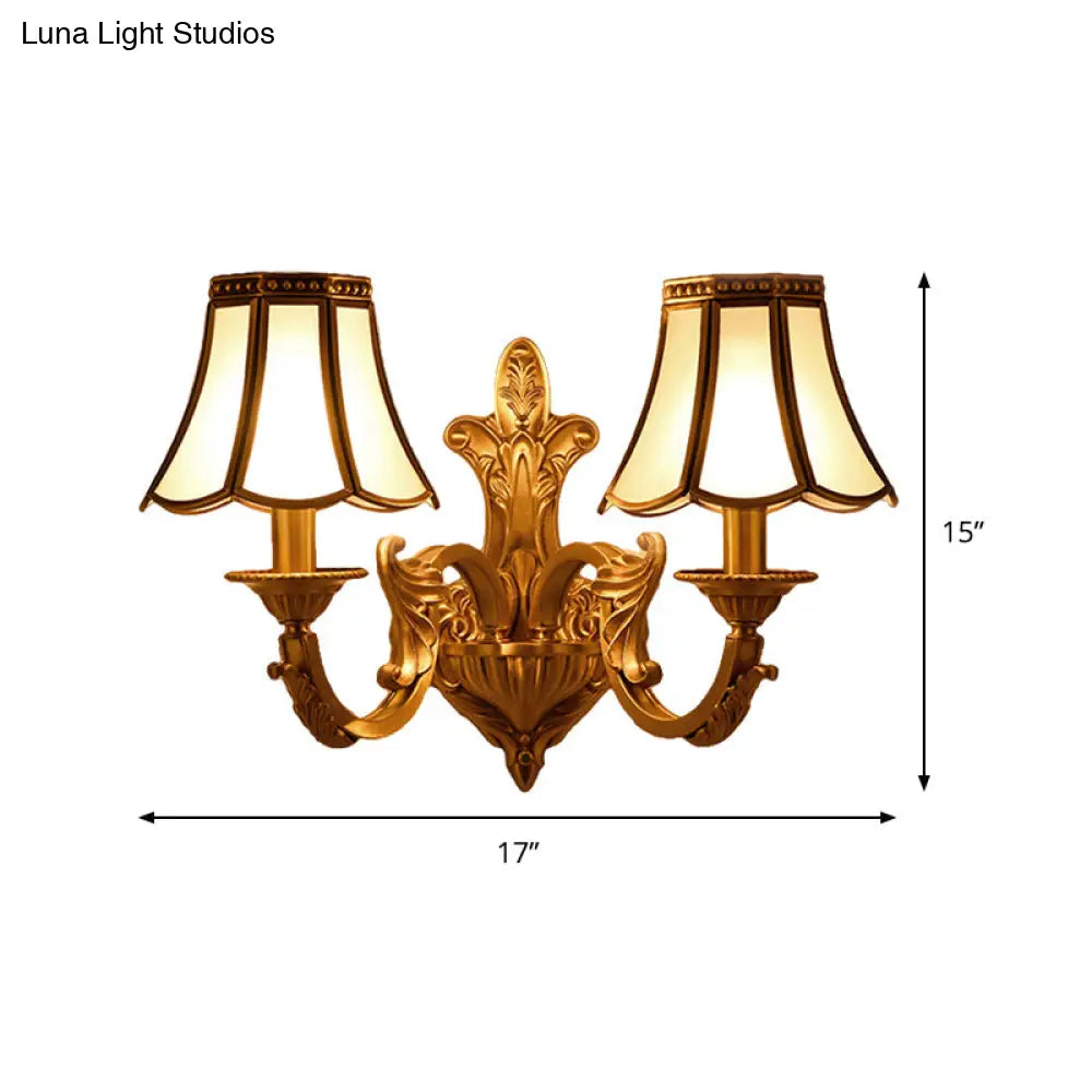 Frosted Glass Wall Sconce With Flared Design - Traditional 1/2 Lights White Mounted Lamp