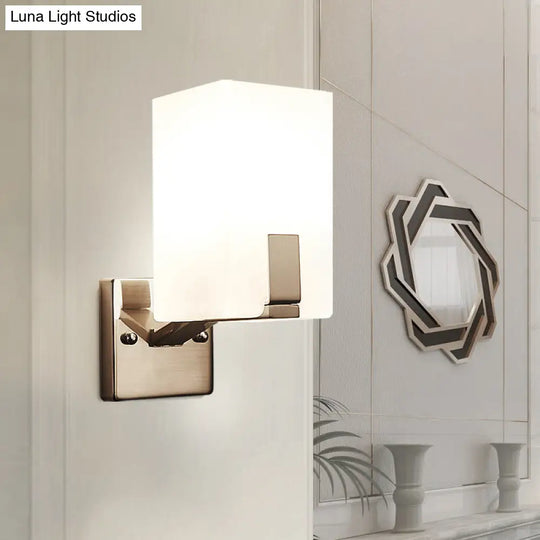 Frosted Glass Wall Sconce With Modern Nickel Mount 1 Light