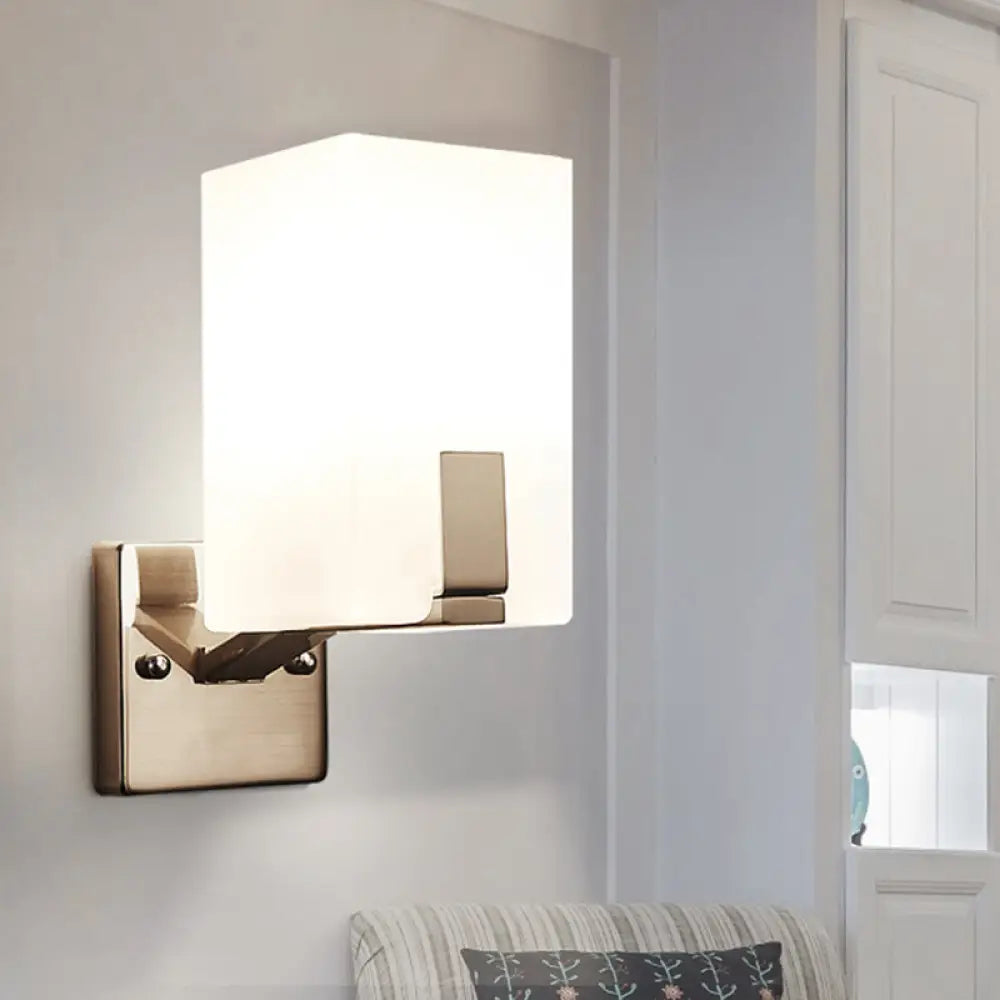 Frosted Glass Wall Sconce With Modern Nickel Mount 1 Light White