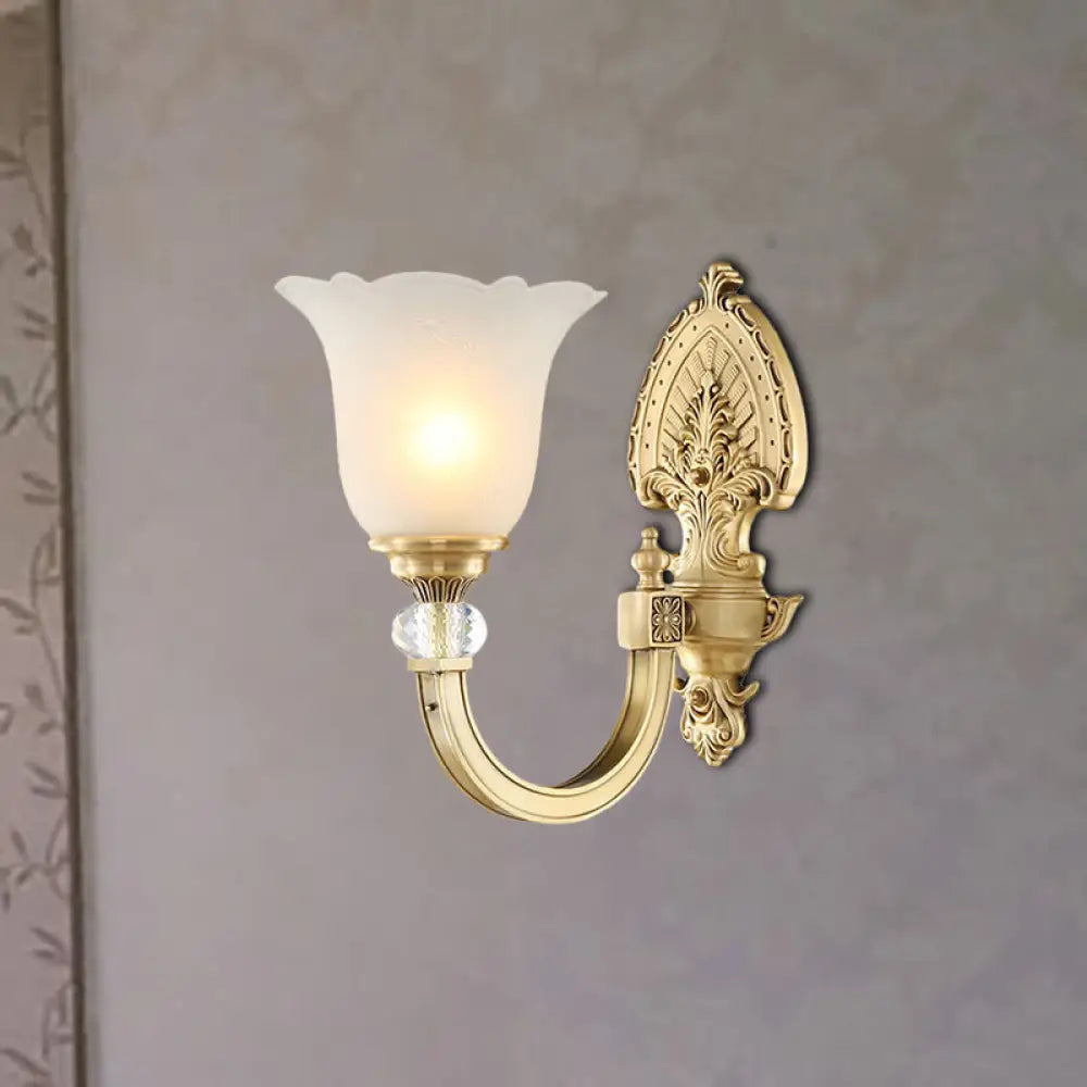 Frosted Glass Wall Sconce With Vintage Style & Golden Backplate 1 / Gold