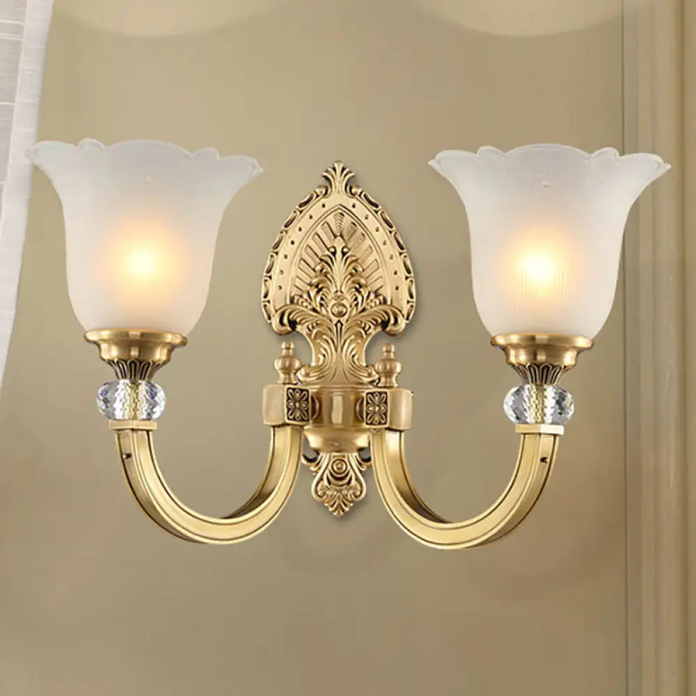 Frosted Glass Wall Sconce With Vintage Style & Golden Backplate 2 / Gold