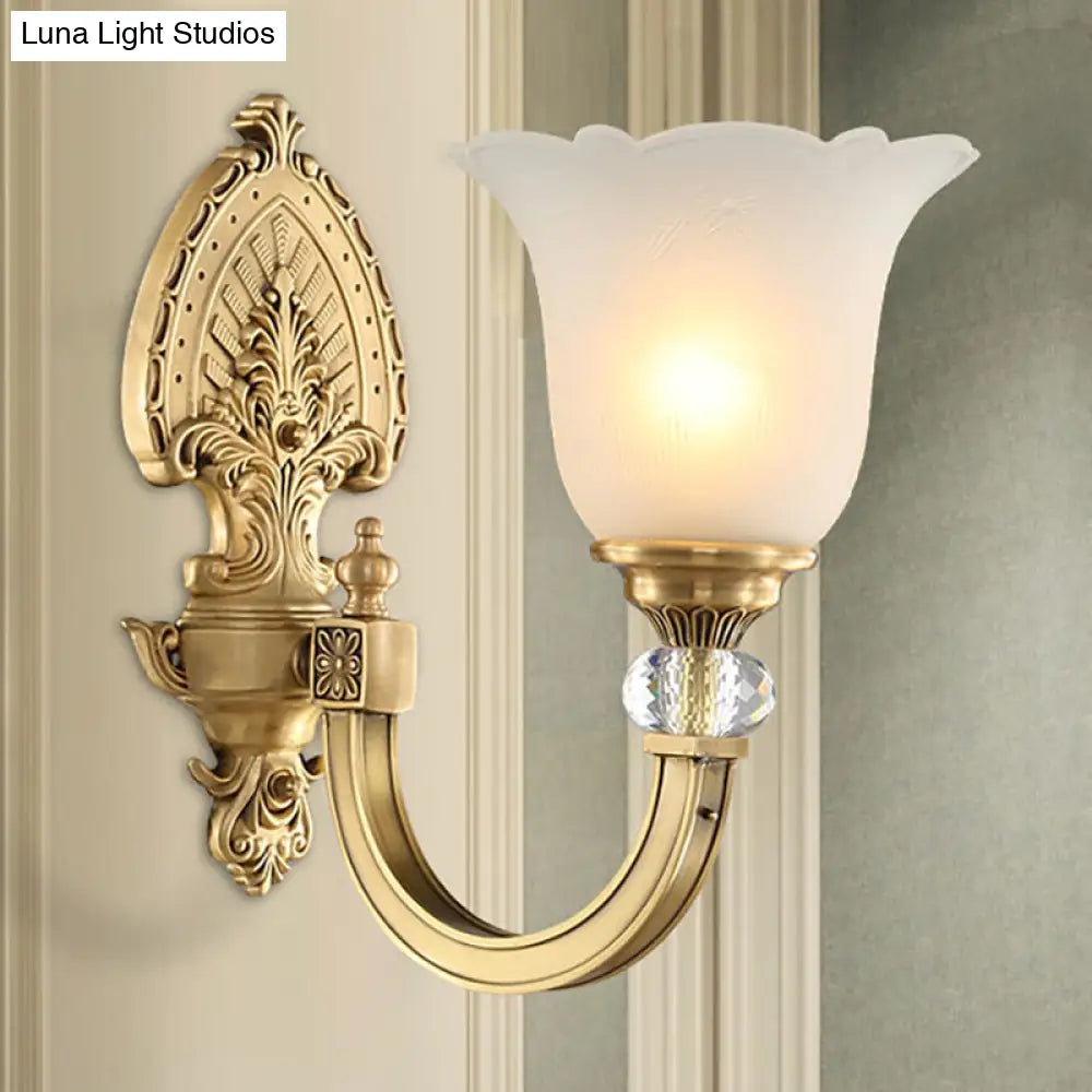 Frosted Glass Wall Sconce With Vintage Style & Golden Backplate