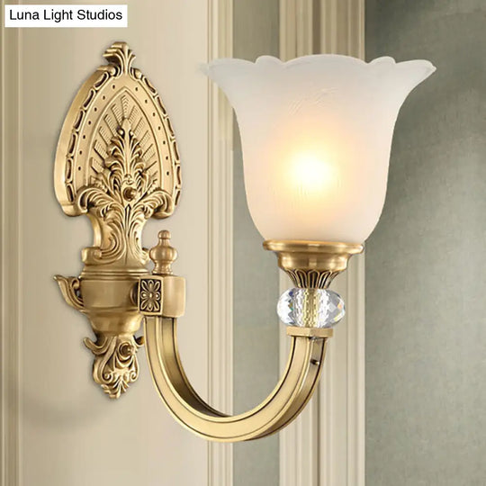 Frosted Glass Wall Sconce With Vintage Style & Golden Backplate