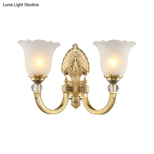 Frosted Glass Wall Sconce With Vintage Style & Golden Backplate