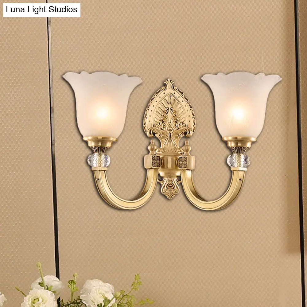 Frosted Glass Wall Sconce With Vintage Style & Golden Backplate