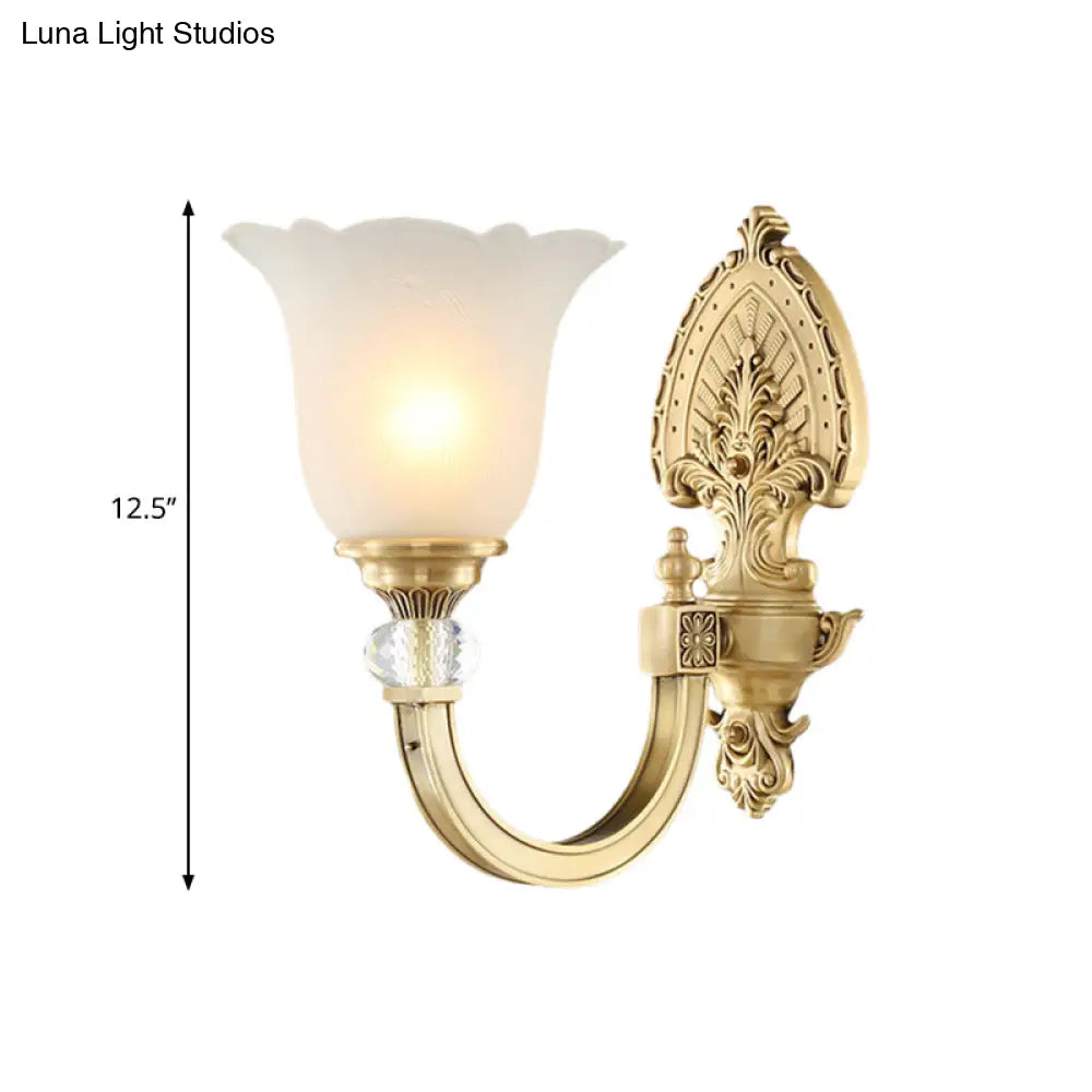 Frosted Glass Wall Sconce With Vintage Style & Golden Backplate