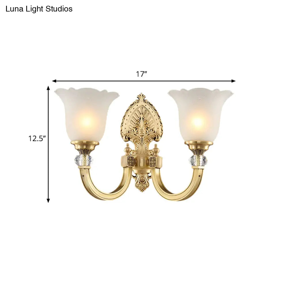 Frosted Glass Wall Sconce With Vintage Style & Golden Backplate