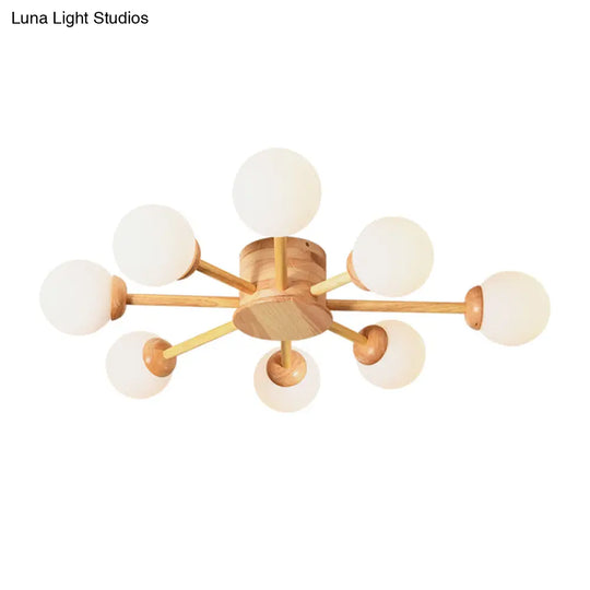 Frosted Glass Wood Chandelier: Semi-Flush Minimalist Ceiling Mount For Bedroom