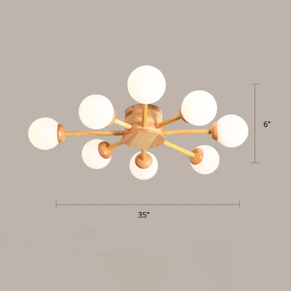 Frosted Glass Wood Chandelier: Semi-Flush Minimalist Ceiling Mount For Bedroom 8 /