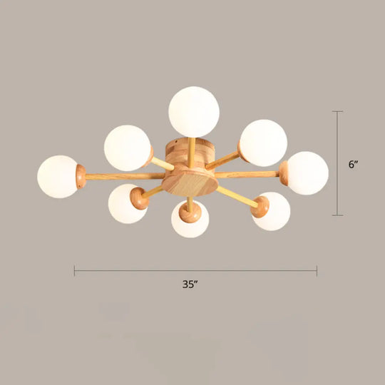 Frosted Glass Wood Chandelier: Semi-Flush Minimalist Ceiling Mount For Bedroom 8 /