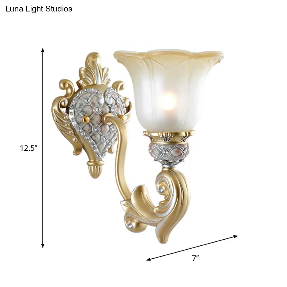 Frosted Opal Glass Gold Sconce - Traditional Wall Mounted Light For Living Room