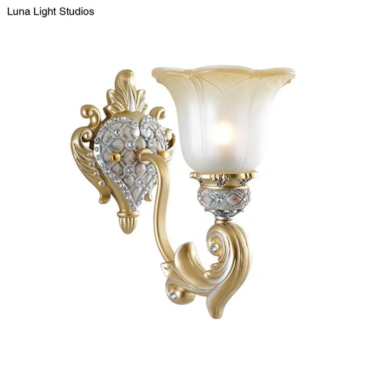 Frosted Opal Glass Gold Sconce - Traditional Wall Mounted Light For Living Room