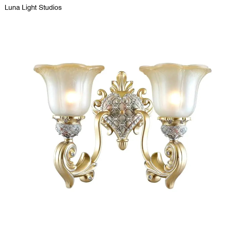 Frosted Opal Glass Gold Sconce - Traditional Wall Mounted Light For Living Room