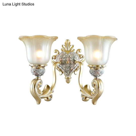 Frosted Opal Glass Gold Sconce - Traditional Wall Mounted Light For Living Room