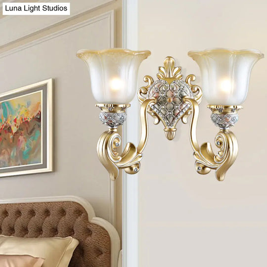 Frosted Opal Glass Gold Sconce - Traditional Wall Mounted Light For Living Room