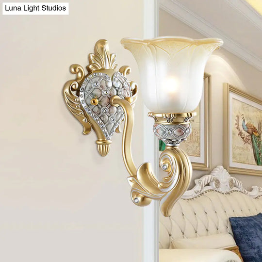 Frosted Opal Glass Gold Sconce - Traditional Wall Mounted Light For Living Room