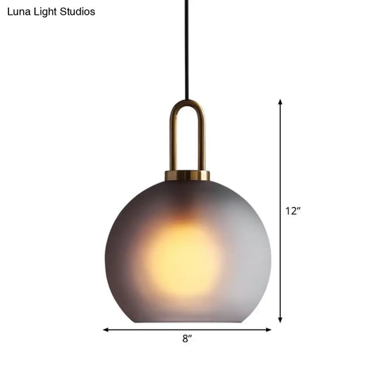 Modern Glass Sphere Pendant Light With Smoky Grey Frosted Finish Single-Bulb Brass Ceiling Hanging