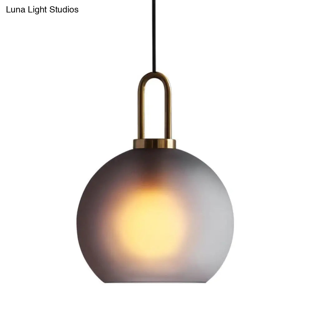 Modern Glass Sphere Pendant Light With Smoky Grey Frosted Finish Single-Bulb Brass Ceiling Hanging