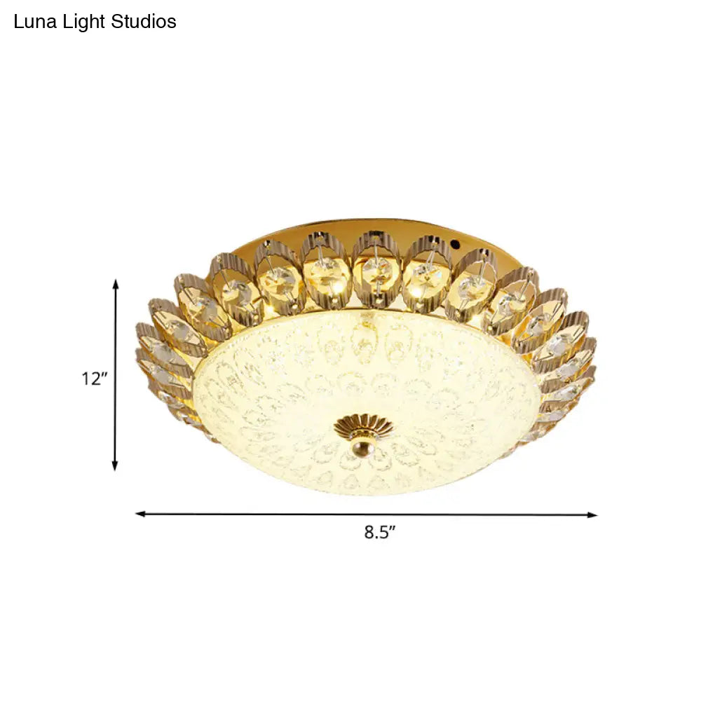 Frosted White Glass 1 - Light Flushmount Kitchen Ceiling Lighting With Traditional Gold Finish