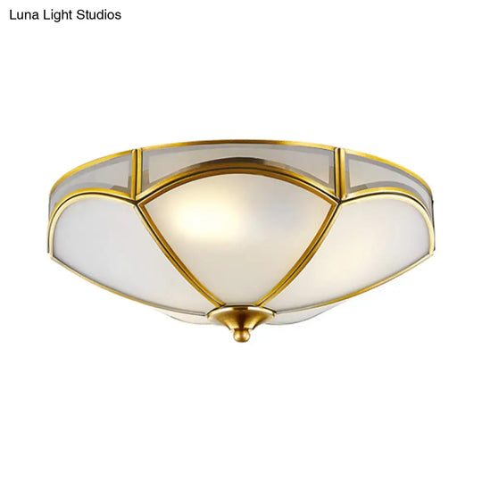 Frosted White Glass Brass Ceiling Flush Mount Lamp With 3 Scallop Heads - Perfect For Hallways