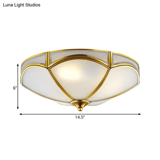 Frosted White Glass Brass Ceiling Flush Mount Lamp With 3 Scallop Heads - Perfect For Hallways