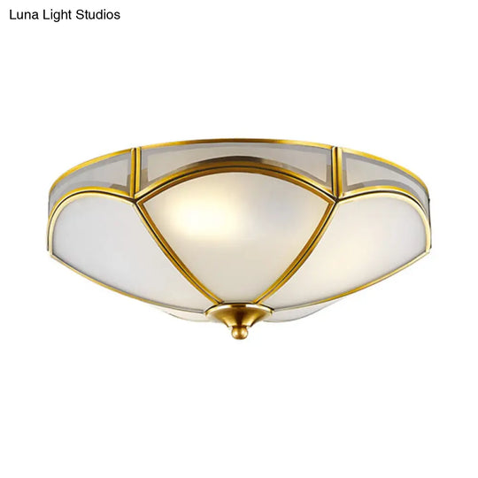 Frosted White Glass Brass Ceiling Flush Mount Lamp With 3 Scallop Heads - Perfect For Hallways