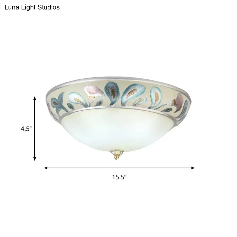 Frosted White Glass Ceiling Lamp - Rustic Traditional 3/4 Lights Flush Fixture For Living Room