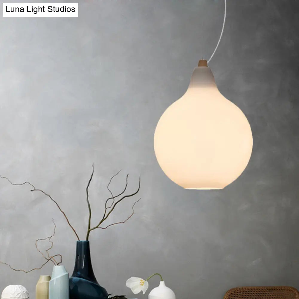 Frosted White Glass Dinette Pendant Light With Wood Top