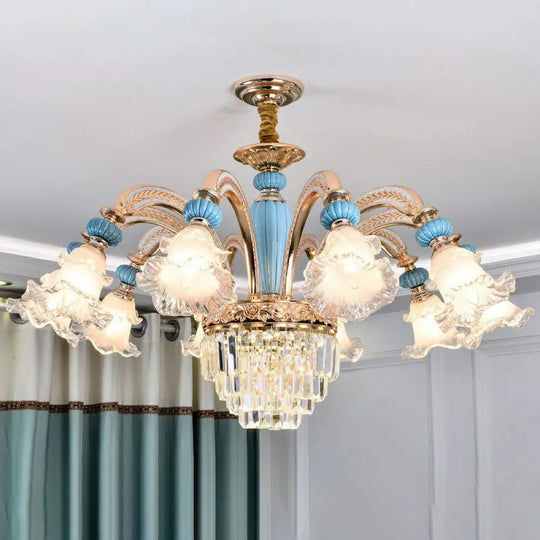 Frosted White Glass Chandelier: Antique Floral Ceiling Light For Bedroom In Blue 10 / Without