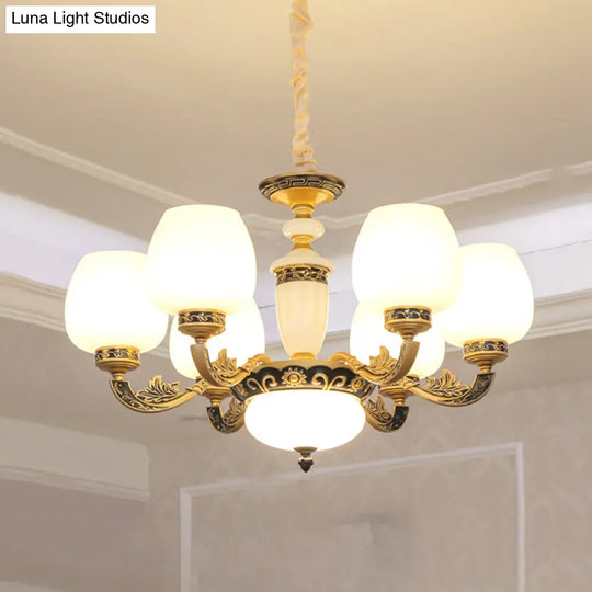 Frosted White Glass Chandelier Pendant Light For Classic Living Room