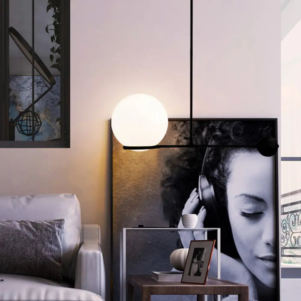Frosted White Glass Globe Hotel Ceiling Suspension Lamp: Elegant 1-Head Postmodern Drop Pendant
