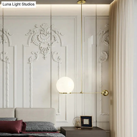 Frosted White Glass Globe Hotel Ceiling Suspension Lamp: Elegant 1-Head Postmodern Drop Pendant