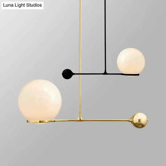 Globe Hotel Ceiling Suspension Lamp - Frosted White Glass Postmodern Drop Pendant In Black/Gold Gold