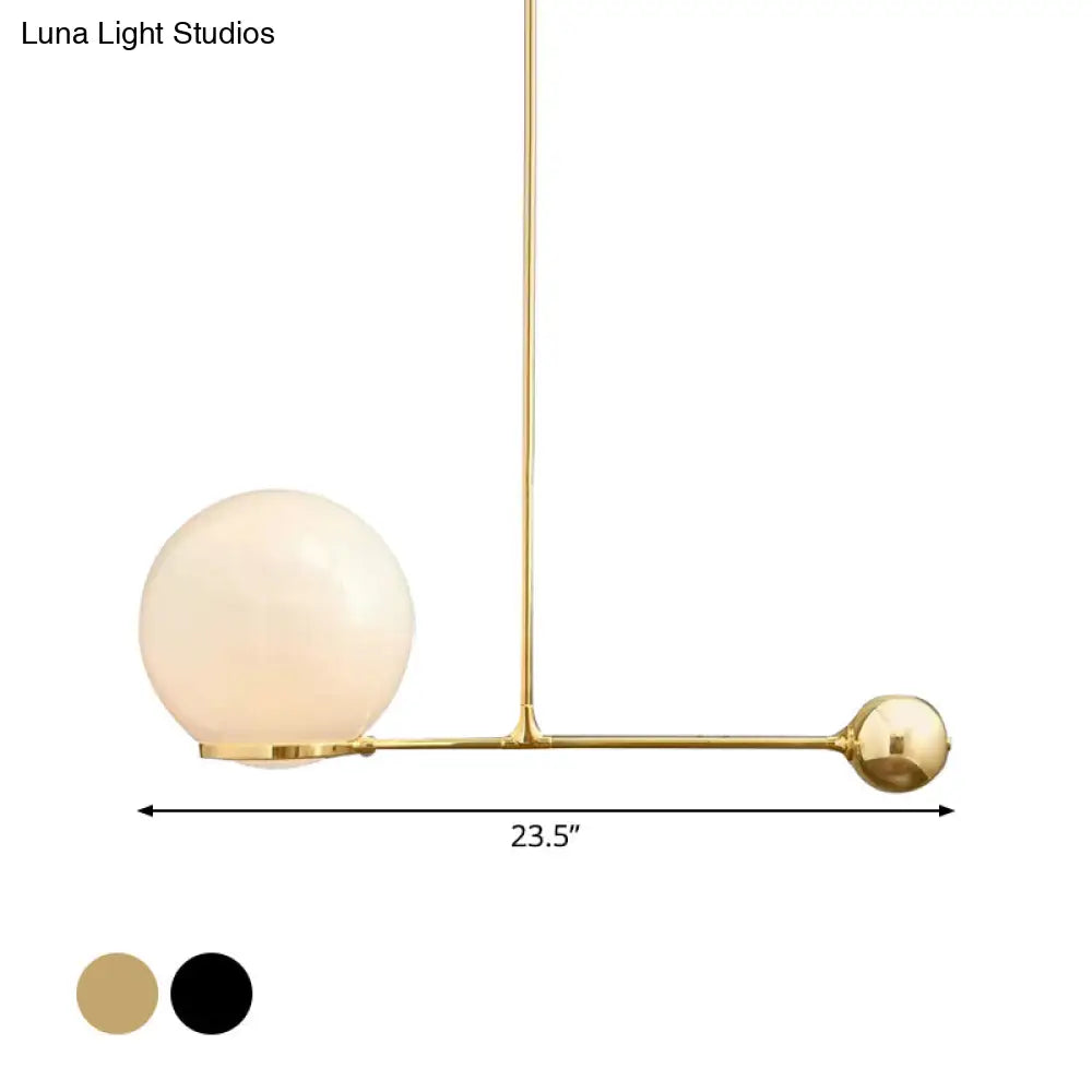 Globe Hotel Ceiling Suspension Lamp - Frosted White Glass Postmodern Drop Pendant In Black/Gold