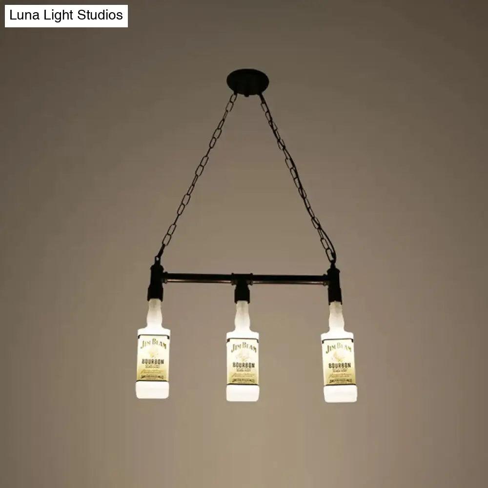 Frosted White Glass Island Lamp With Multiple Bulbs - Loft Style Black Wine Bottle Suspension For