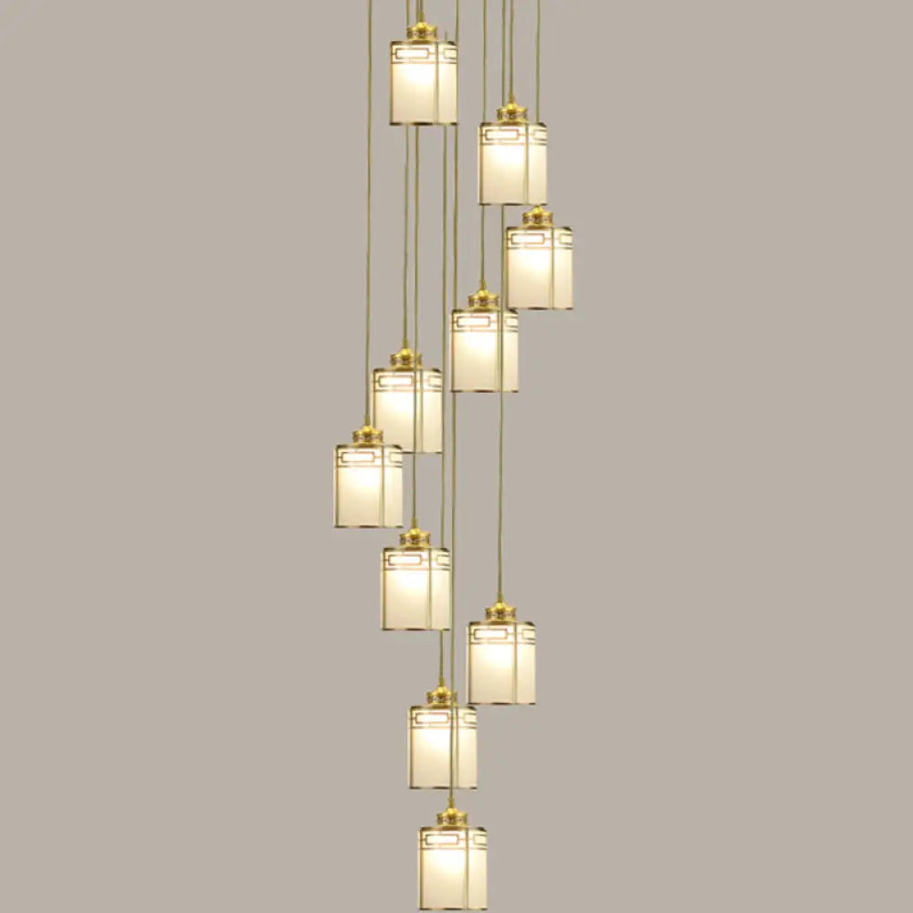 Frosted White Glass Pendant Lamp With Modern Brass Finish - Multiple Hanging Lights For Duplex