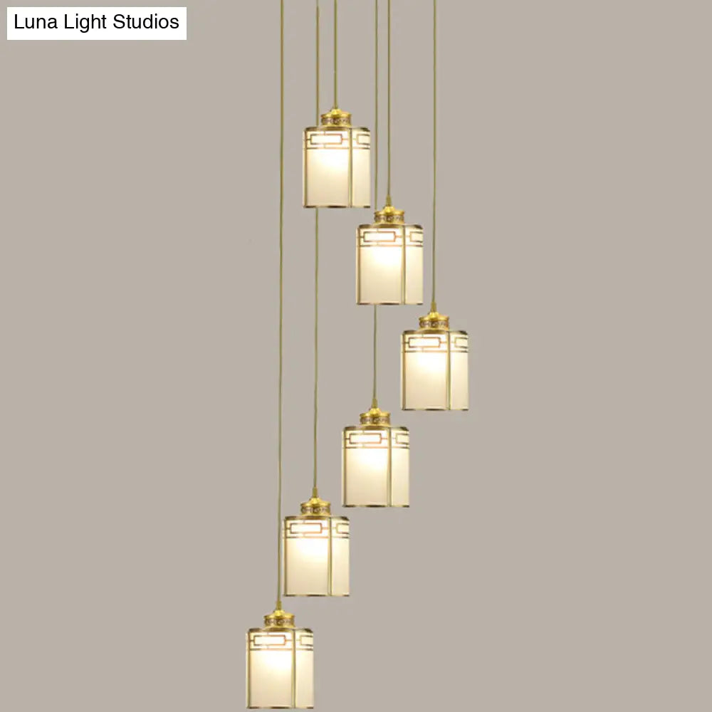 Modern Brass Frosted Glass Pendant Lamp For Duplex House 6 /