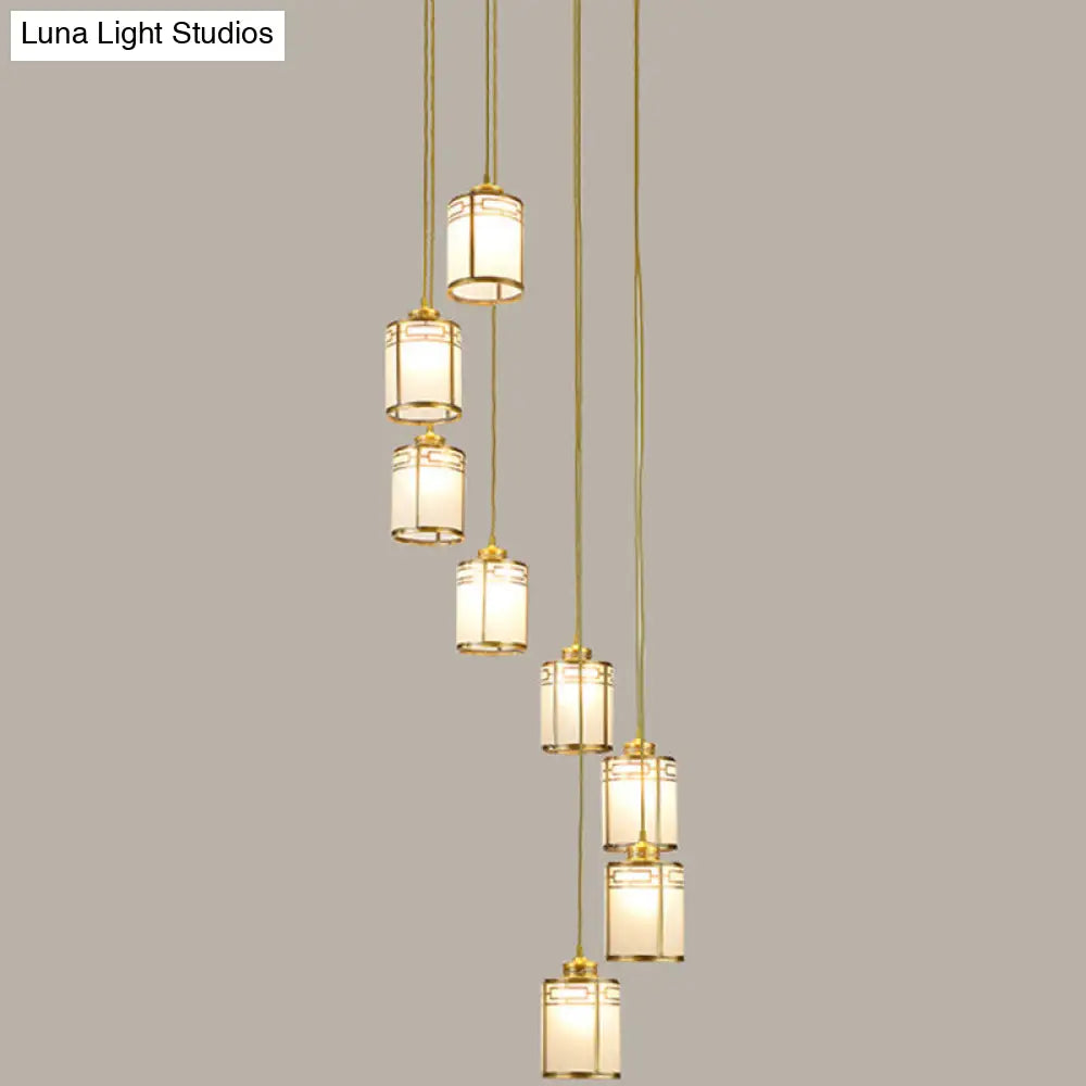 Modern Brass Frosted Glass Pendant Lamp For Duplex House 8 /