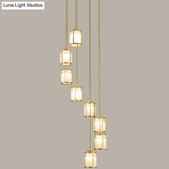 Modern Brass Frosted Glass Pendant Lamp For Duplex House 8 /