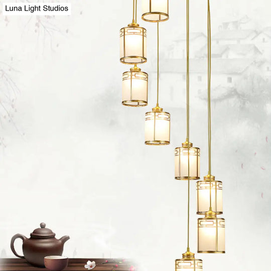 Modern Brass Frosted Glass Pendant Lamp For Duplex House