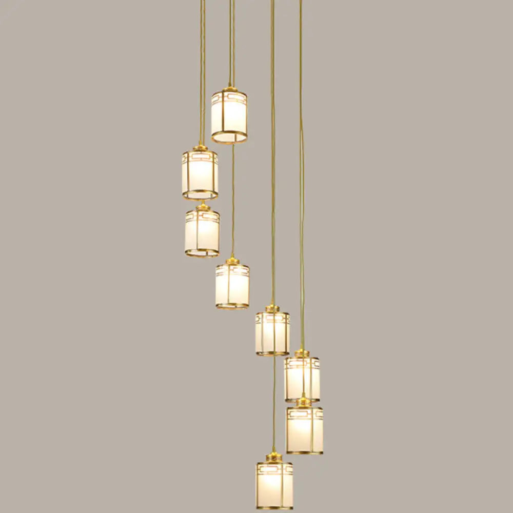 Frosted White Glass Pendant Lamp With Modern Brass Finish - Multiple Hanging Lights For Duplex